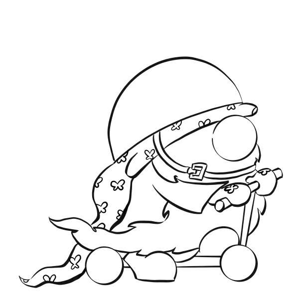 可爱的侏儒戴着帽子骑着摩托车。图片下载