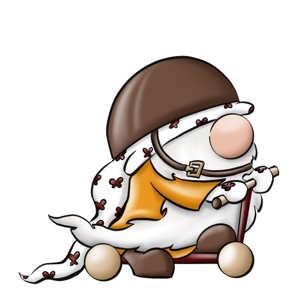 可爱的侏儒戴着帽子骑着摩托车。图片下载