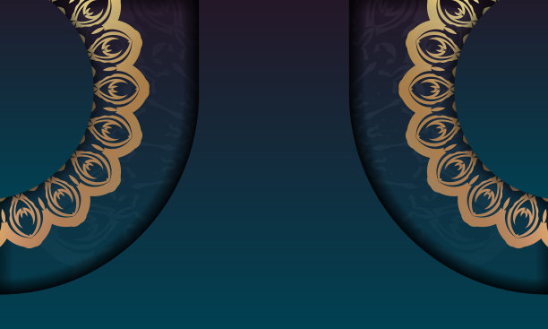 蓝色渐变横幅模板与印度金图案和标志空间图片下载