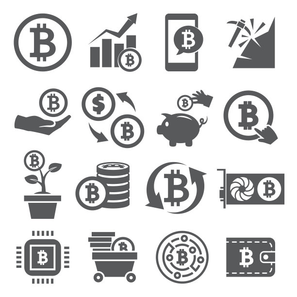 白色背景上的一组比特币图标图片下载