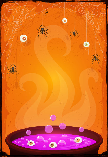 在大锅与眼睛和蜘蛛紫色药水万圣节派对旗帜图片下载