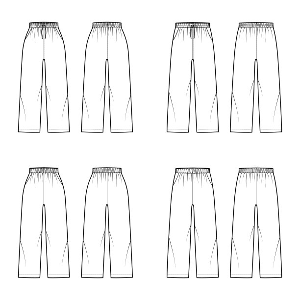 套裤子拉上运动训练短裤技术时尚插图与弹性，拉绳，脚踝长度图片下载