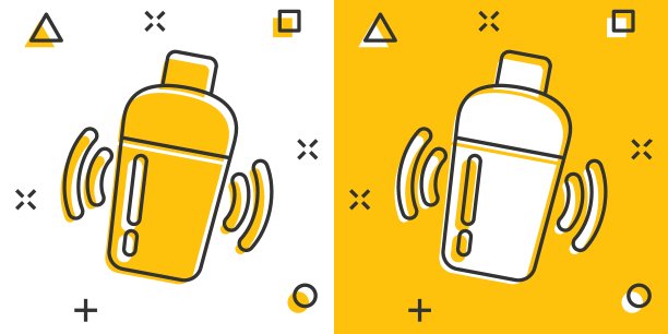 漫画风格的摇壶鸡尾酒图标。酒精瓶卡通矢量插图在白色孤立的背景。酒吧饮品喷溅效应经营理念。图片下载