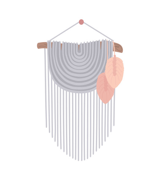 流苏，墙上挂绳。Diy波西米亚风格室内装饰，手工手工结。矢量插图，设计，孤立上 透明背景。平的风格。图片下载