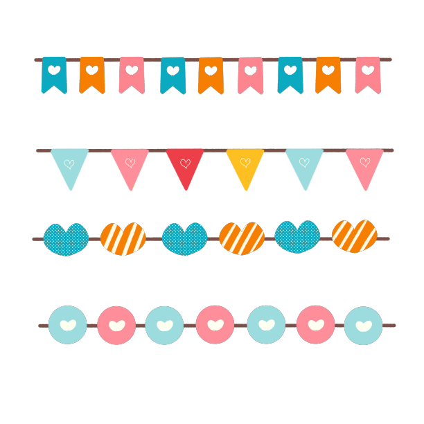 手绘卡通节日宴会装饰素材彩旗图片下载