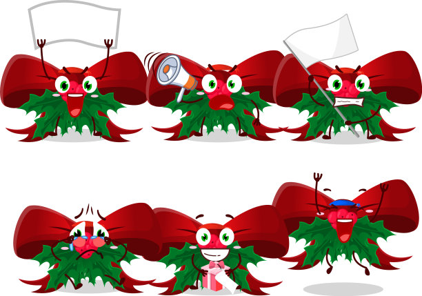 吉祥物设计风格的红色蝴蝶结与冬青浆果图片下载