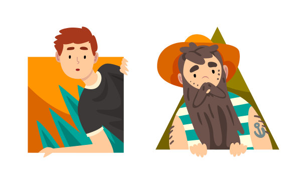 十几岁的男孩和穿着条纹背心的大胡子男人图片下载