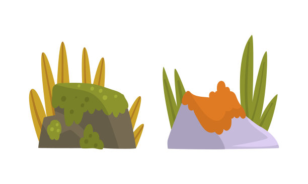 长满苔藓的坚硬的石头或圆石，上面有草图片下载