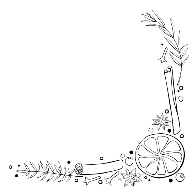 矢量角元素制成的圣诞冬季涂鸦风格的香料轮廓。圣诞背景，框架，装饰与调味料。用于甜点，热热酒，饼干，菜单模板，食谱图片下载