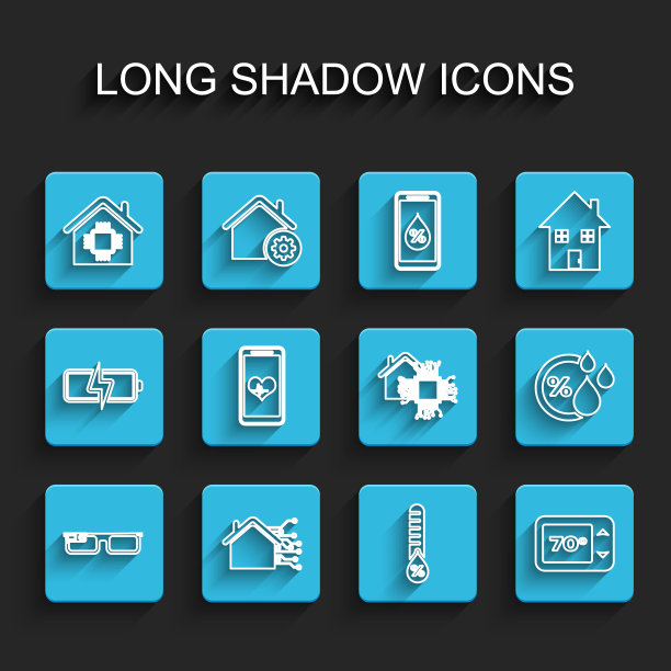 设置线智能眼镜，家庭，湿度，恒温器，心率移动，图标。向量图片下载