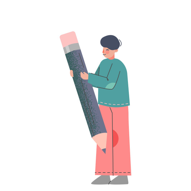 男人拿着巨大的铅笔作为文具写作工具矢量插图图片下载