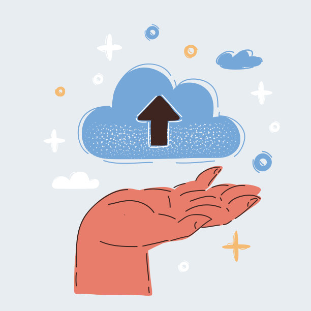 向量插图的存储云在人的手孤立在白色的背景图片下载