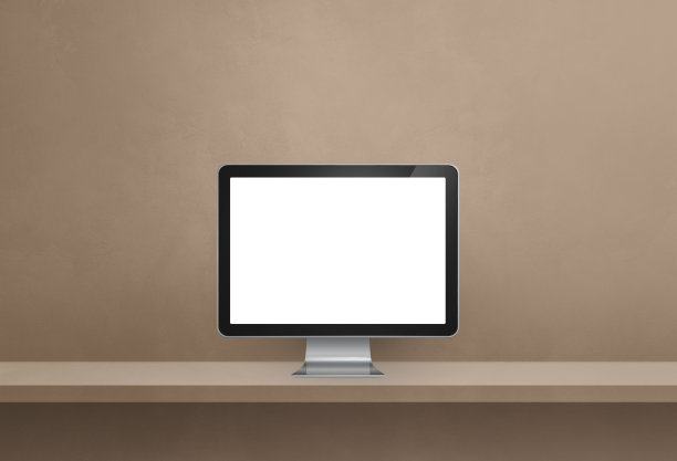 电脑pc在棕色货架横幅图片下载