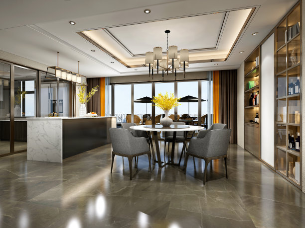 豪华住宅厨房的3d渲染图片下载