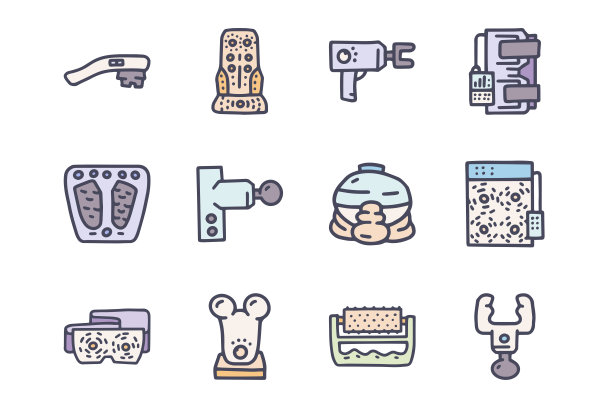 按摩器颜色矢量涂鸦简单图标集图片下载