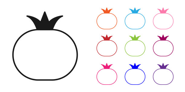 黑色番茄图标孤立的黑色背景设置图片下载