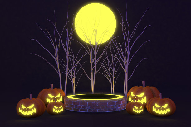 鬼魅恐怖的黑暗夜晚满月3D渲染图片下载