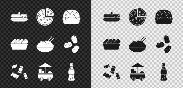 一堆煎饼，披萨，汉堡，糖果，快图片下载