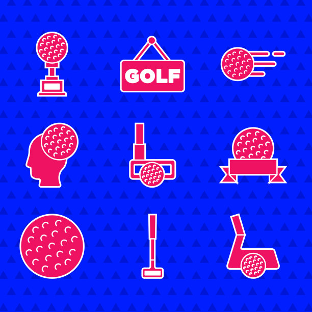 设置高尔夫球杆与球和奖杯高尔夫偶像图片下载