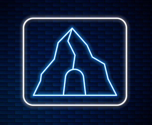 发光的霓虹灯线金矿图标孤立的砖图片下载