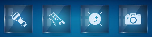 设置手电筒、鱼竿、太阳和照相机图片下载