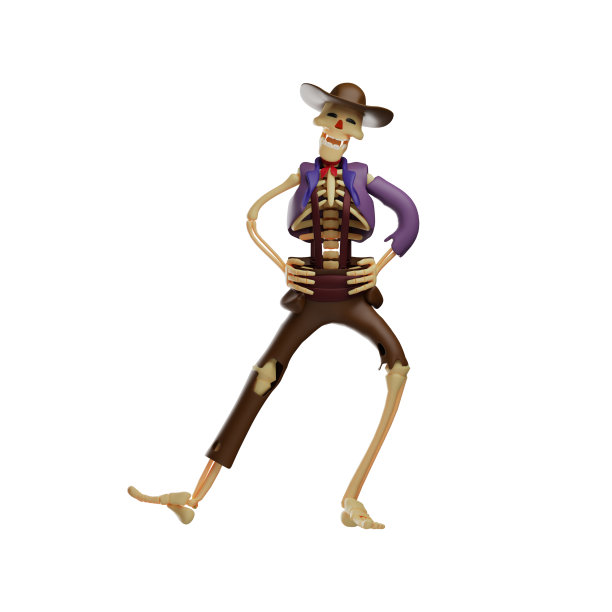 3D头骨牛仔卡通设计有一个有趣的姿势图片下载