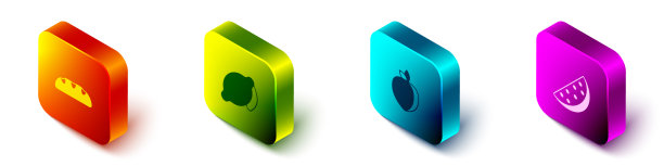 设置等距面包，面包，柠檬，李子，水果和图片下载