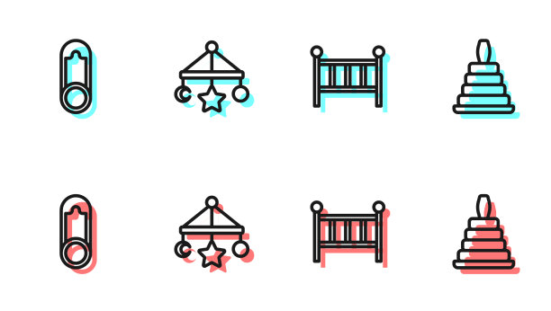 设置线婴儿床摇篮床衣服别针图片下载