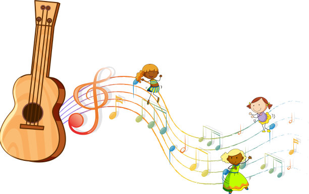 尤克里里或吉他与许多涂鸦的孩子旋律图片下载