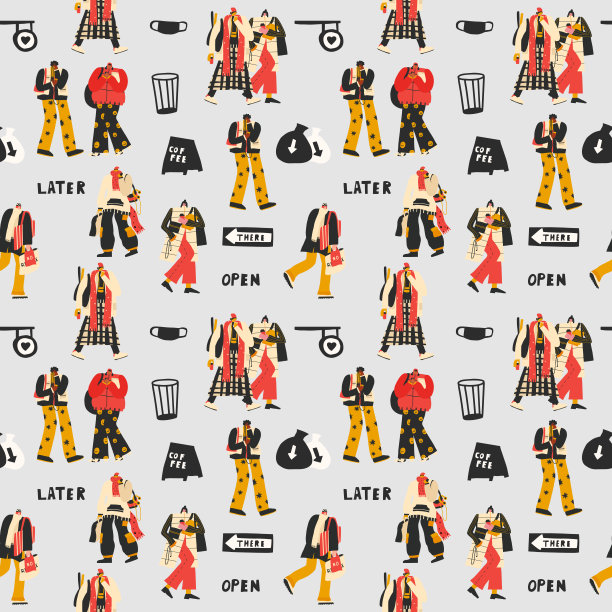 无缝模式——生活在大都市的人们正在行走。多族人们的生活方式。穿着时尚服装的Z一代。生意人每天都是例行公事。城市生活。在纸和织物上印刷图片下载