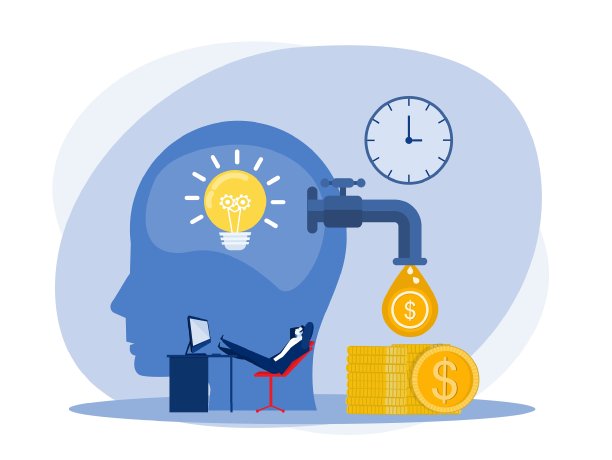 商人放松大脑袋的想法，被动地赚钱。金融，投资，财富，被动收入概念图片下载