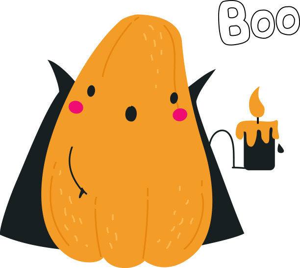 可爱的橙色南瓜人物穿着黑色斗篷图片下载