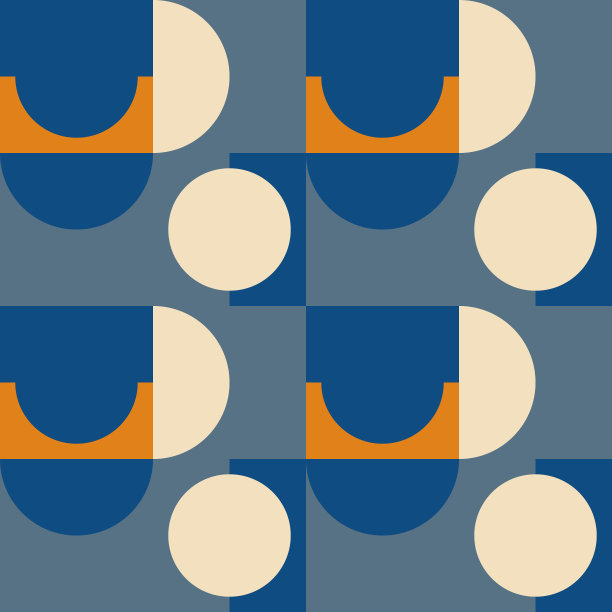 现代矢量抽象几何无缝图案与圆形，矩形和方形复古斯堪的纳维亚风格。彩色粉彩简单形状图形的背景。抽象的马赛克艺术作品。图片下载