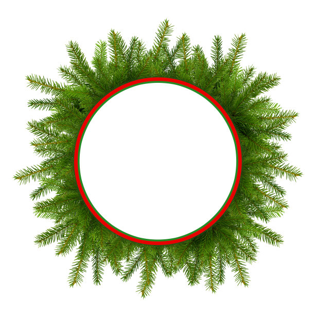 用云杉树枝搭成的红色圆形框架。图片下载