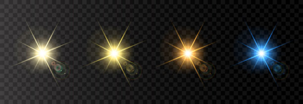 灯光效果。星,聚光灯束。明亮的闪光。特别的圣诞灯，闪闪发光。光PNG。装饰元素。装修。孤立的透明背景。图片下载