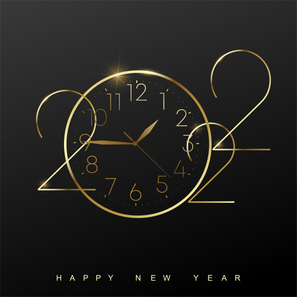 2022年黑底金表贺年卡。向量图片下载
