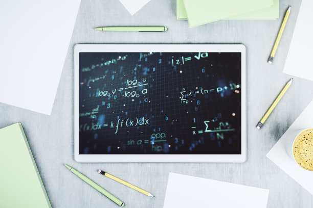 创新的科学配方概念在现代数字平板屏幕上。前视图。三维渲染图片下载