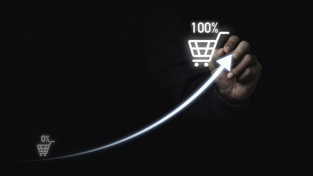 商人手画递增箭头和购物车销售业务和购物增长的概念。图片下载