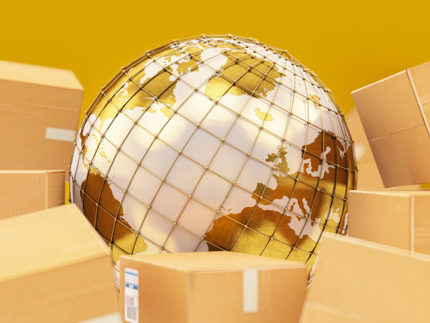 世界地图与货物包裹图片下载