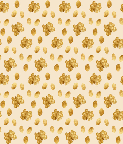 手绘核桃和葡萄干无缝模式上的米色背景图片下载