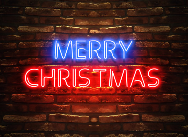 砖墙上挂着圣诞快乐的牌子图片下载