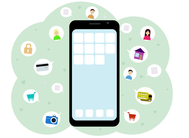 有很多图标和不同应用程序的手机图片下载