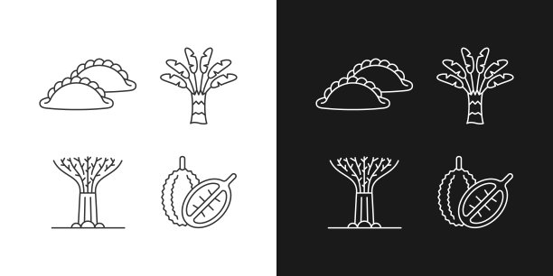 新加坡植物线性图标设置为黑暗和光明模式图片下载