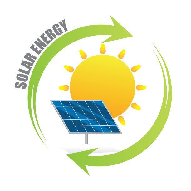 太阳能板带有太阳和回收箭头平面设计符号。图片下载