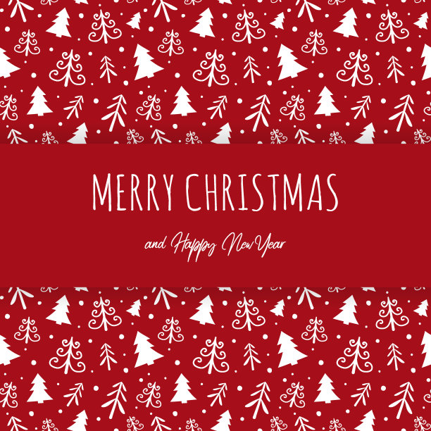 手绘圣诞树的圣诞贺卡。向量图片下载