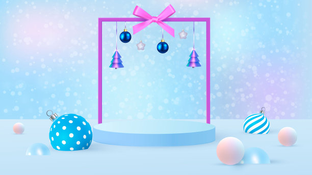 背景向量3d蓝色渲染与讲台和最小的新年场景，最小的产品展示背景3d渲染的几何形状。向量图片下载