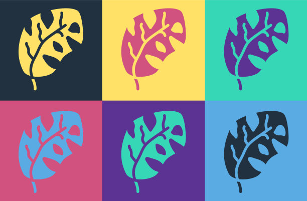 波普艺术的热带树叶棕榈树图标孤立图片下载