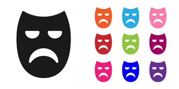 黑色戏剧戏剧面具图标孤立在白色图片下载