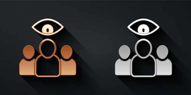 金和银间谍图标孤立在黑色图片下载