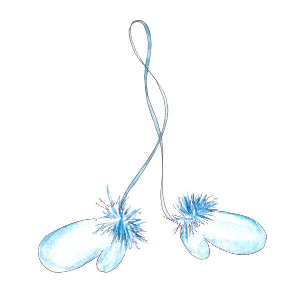 手绘水彩冬季针织服装。蓝色羊毛手套。手套图片下载